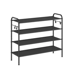Étagère à chaussures à 2 niveaux avec 4 crochets noir d'encre-SONGMICS HOME