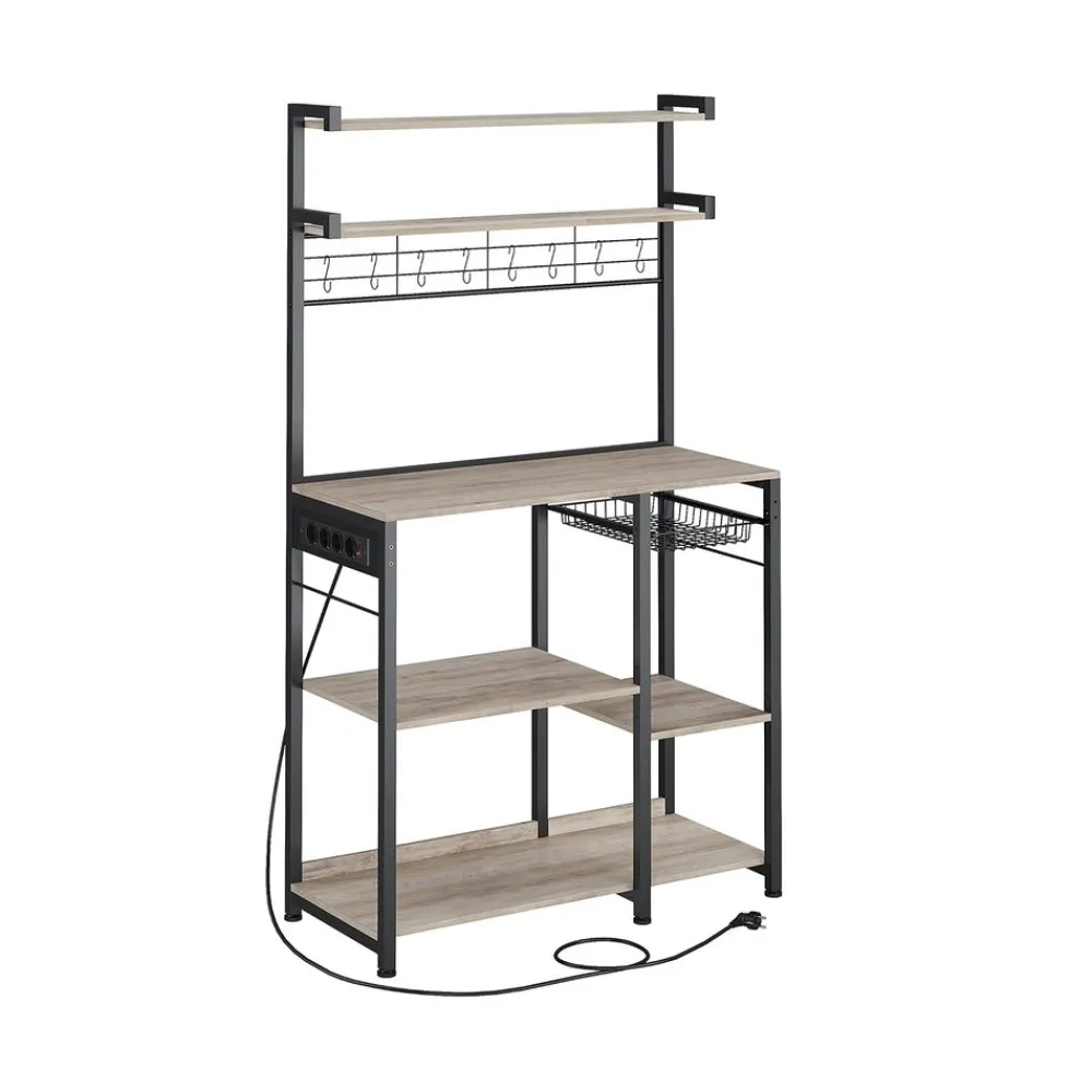 Étagère cuisine avec multiprise 8 crochets marron rustique-SONGMICS HOME Sale