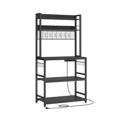 Étagère de cuisine avec multiprise grège noir-SONGMICS HOME New