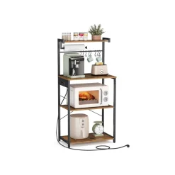 Étagère de cuisine avec multiprise 40 x 60 x 140 cm marron rustique et noir d'encre-SONGMICS HOME Best