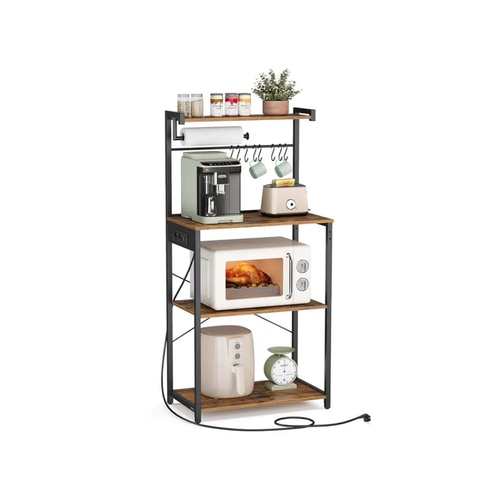 Étagère de cuisine avec multiprise 40 x 60 x 140 cm marron rustique et noir d'encre-SONGMICS HOME Best