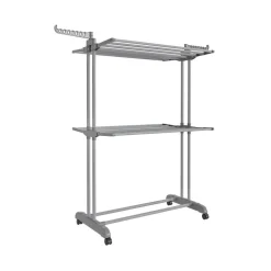 Étendoir à linge à 3 niveaux avec roulettes pliable 63,5 x 128 x 148 cm gris tourterelle-SONGMICS HOME Sale