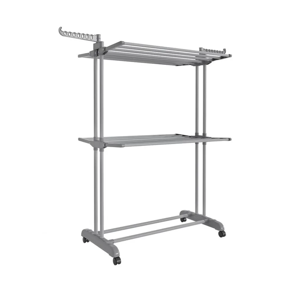Étendoir à linge à 3 niveaux avec roulettes pliable 63,5 x 128 x 148 cm gris tourterelle-SONGMICS HOME Sale
